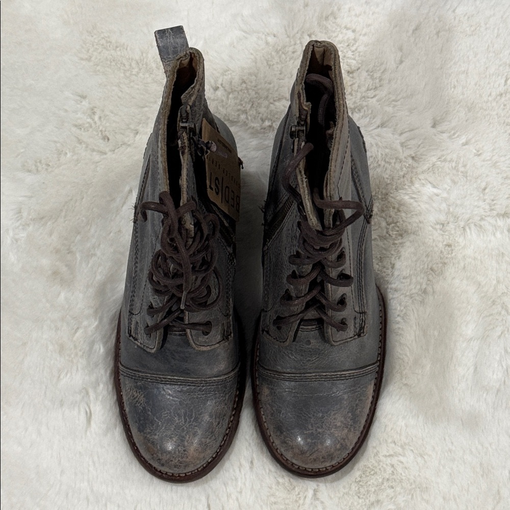 BED|STU Distressed Gray Leather Heeled Boots - Picture 8 of 13